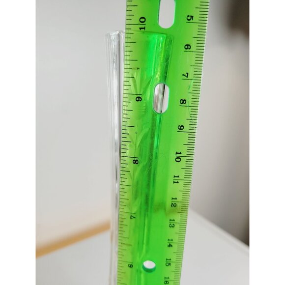 Vintage 1920's Bud Vase Etched Flowers in Clear Glass Footed 9.5" Belgium - Picture 11 of 12